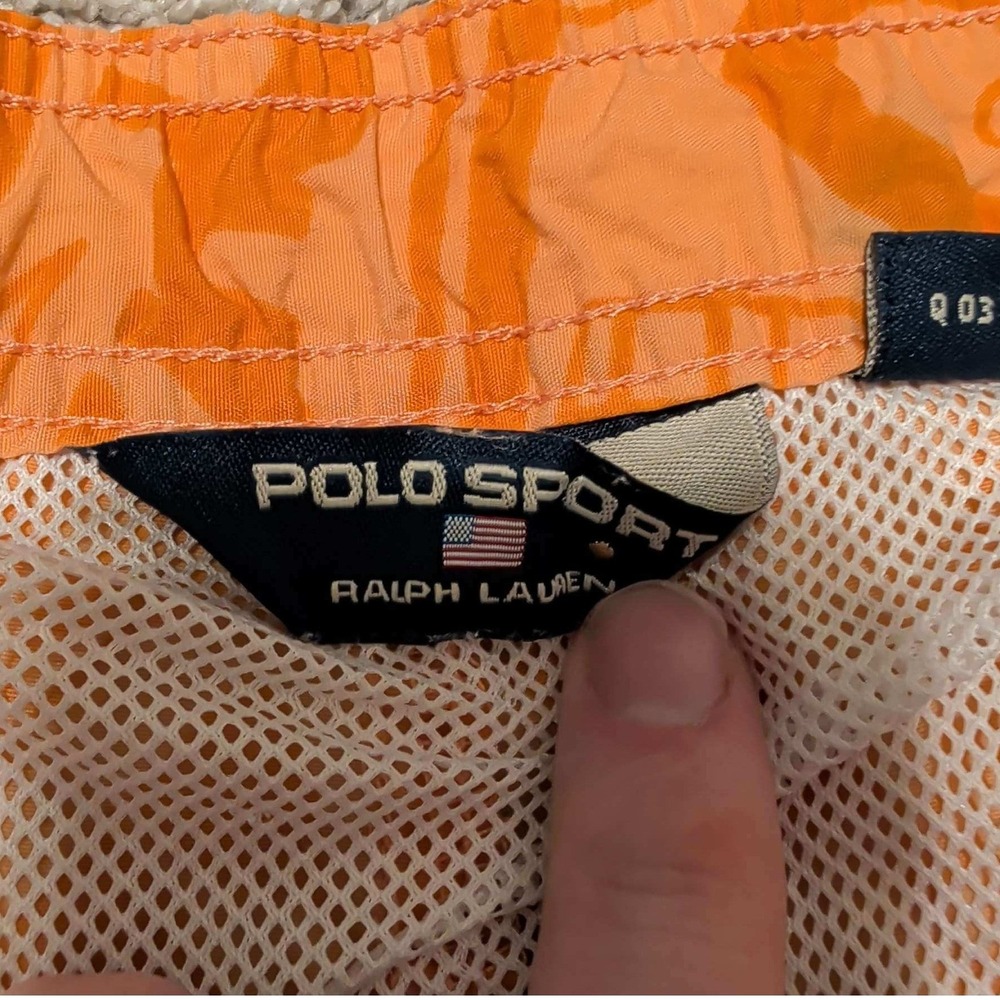 Polo Sport Swim Trunks Mens XL Orange Tribal Geometric Print Board Shorts 90s - Picture 4 of 6